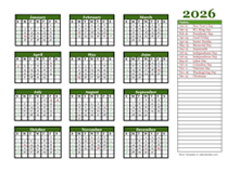 Free Editable 2026 Yearly Word Calendar