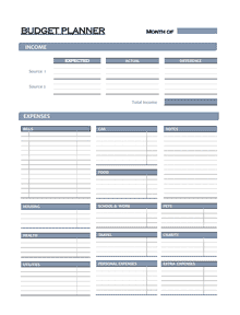 Free Monthly Budget Planner