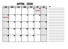 Free Printable April 2026 Calendar PDF