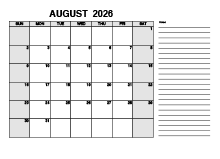 Free Printable August 2026 Calendar PDF