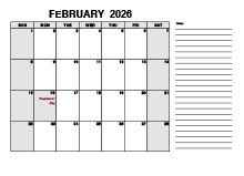 Free Printable February 2026 Calendar PDF