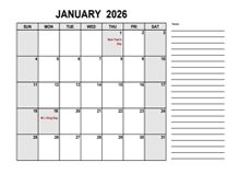 Free Printable January 2026 Calendar PDF