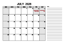 Free Printable July 2026 Calendar PDF