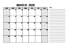 Free Printable March 2026 Calendar PDF