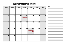 Free Printable November 2026 Calendar PDF