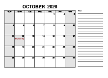 Free Printable October 2026 Calendar PDF