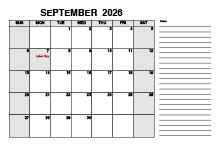 Free Printable September 2026 Calendar PDF