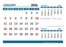 January 2026 Excel Calendar with Holidays
