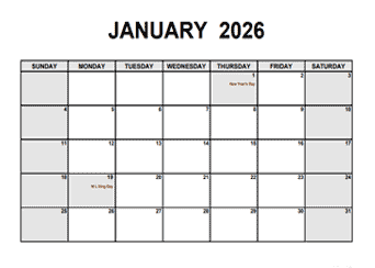 January 2026 PDF Calendar