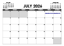 July 2026 Calendar Excel