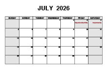 July 2026 PDF Calendar