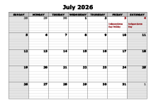 July 2026 Calendar Word