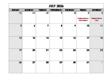 July 2026 Printable Calendar