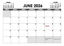June 2026 Calendar Excel
