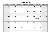 June 2026 Calendar Word