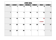 June 2026 Printable Calendar