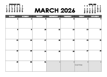 March 2026 Calendar Excel