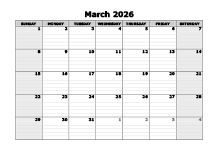 March 2026 Calendar Word
