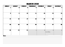 March 2026 Planner Excel