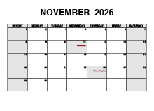 November 2026 PDF Calendar