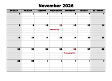 November 2026 Calendar Word
