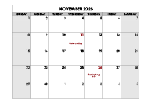 November 2026 Printable Calendar