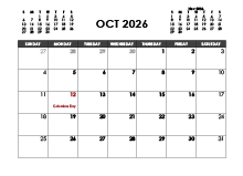 October 2026 Calendar Free Printable