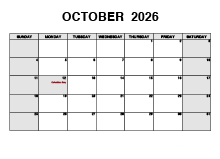October 2026 PDF Calendar
