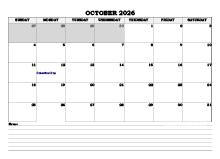 October 2026 Planner Excel