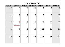 October 2026 Printable Calendar