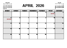Printable April 2026 Calendar PDF