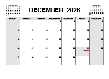 Printable December 2026 Calendar PDF