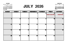 Printable July 2026 Calendar PDF