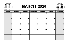 Printable March 2026 Calendar PDF