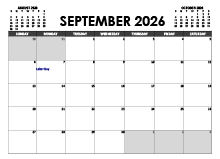 September 2026 Calendar Excel