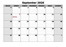 September 2026 Calendar Word