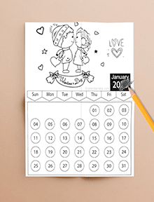 Valentines Day 2026 Coloring Calendar
