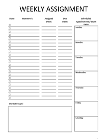 Free Weekly Assignment Planner