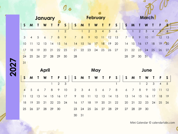 2-Page Mini Calendar 2027 Printable