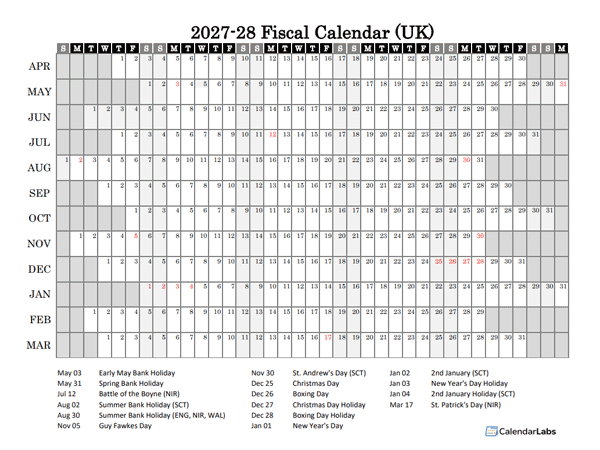 2027-28 Fiscal Calendar Year
