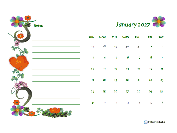 2027 Blank Calendar Design Template