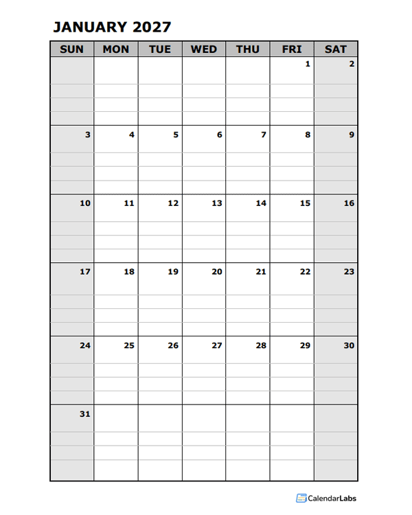 2027 Blank Daily Planner
