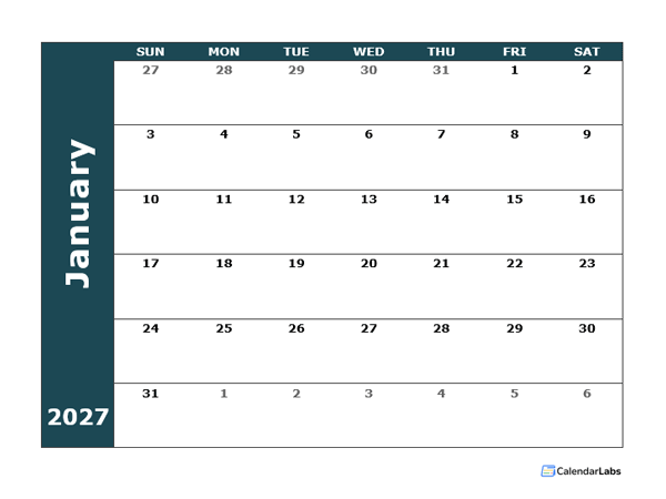 2027 Monthly Blank Calendar
