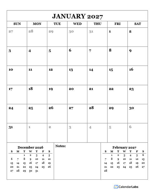 2027 Blank Monthly Planner