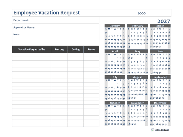 2027 Business Employee Vacation Request