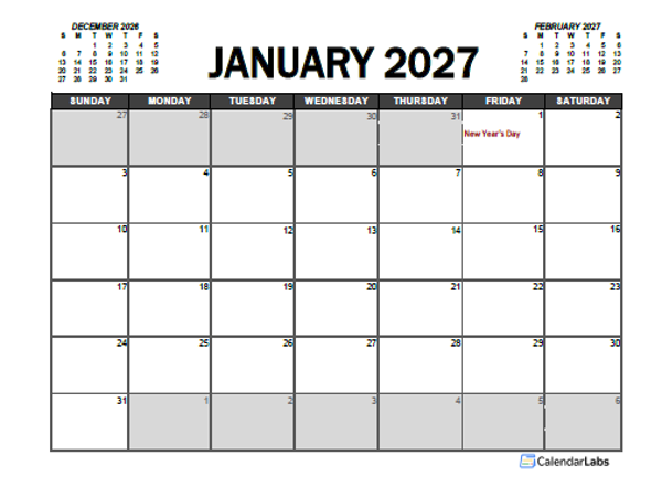 2027 Calendar Planner Canada Excel