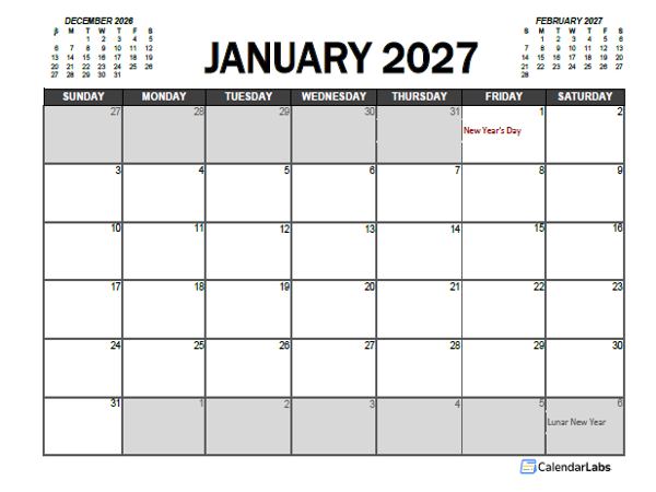 2027 Calendar Planner Hong Kong Excel