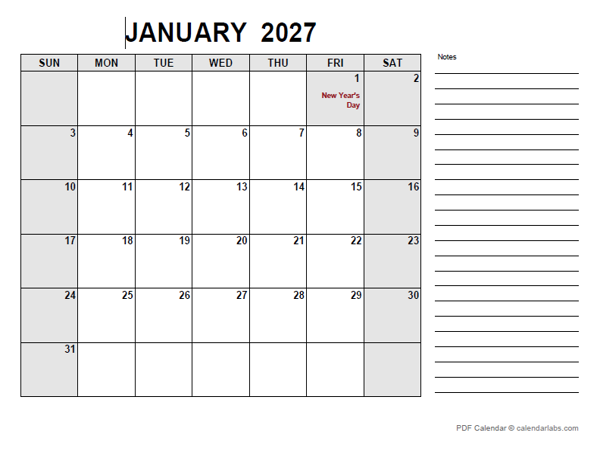 2027 Calendar with France Holidays PDF