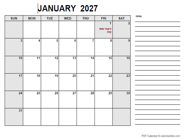 2027 Calendar with Hong Kong Holidays PDF