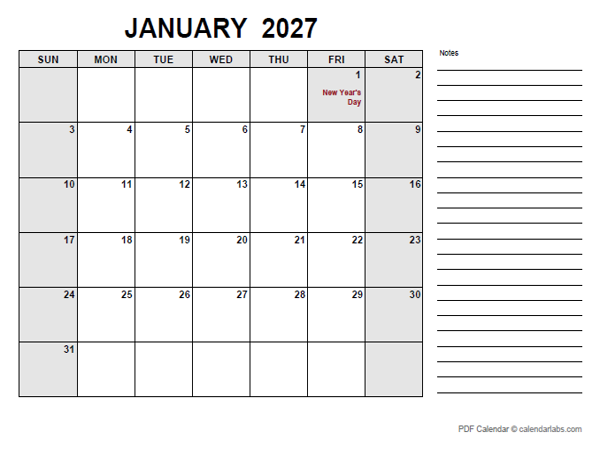 2027 Calendar with Netherlands Holidays PDF